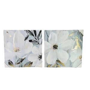 Flower Pictures Wall Decor Abstract White Flower Design Gold Accents Canvas 2pk
